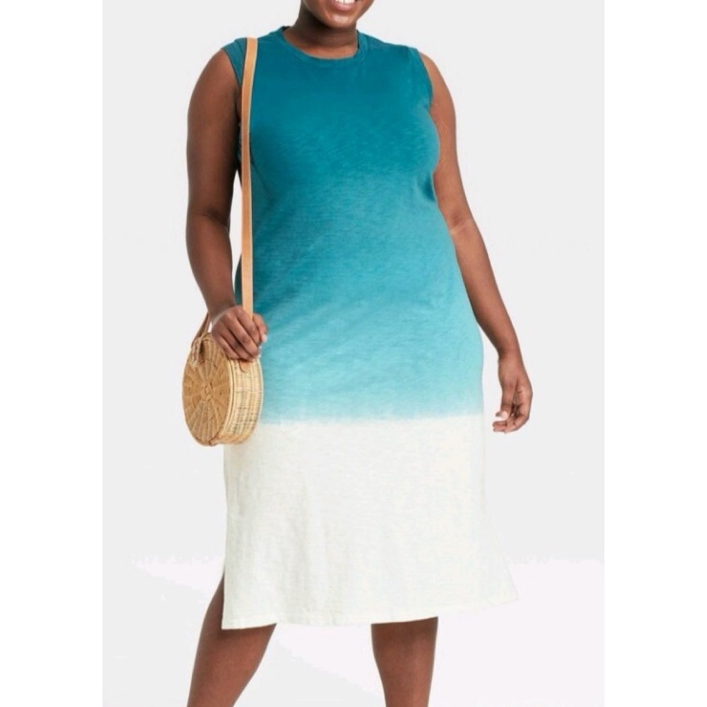 Universal Thread Teal to White Ombre Sleeveless Midi Dress